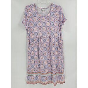 J Jill Geometric Print Shift Dress Womens Medium Soft Stretch Pockets